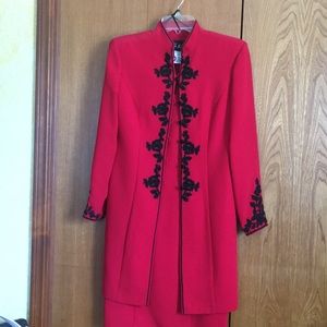Lined red dress with jacket embellished.